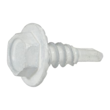 Midwest Fastener Self-Drilling Screw, #8 x 1/2 in, White Ruspert Steel Flange Hex Head External Hex Drive, 100 PK 54477